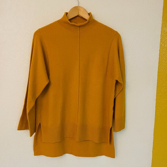 French Connection Mustard Yellow Mock Neck Sweater - Size S (relaxed fit ~M) - Picture 1 of 5